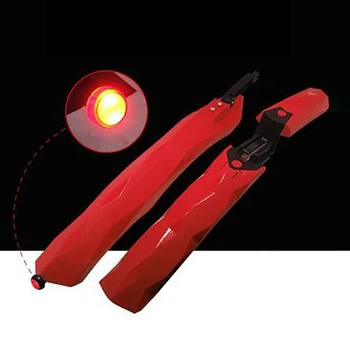 2 Vnt Black/Red/Blue Bike Priekiniai Galiniai Sparnai Kalnų Dviračių Mudguard Sparnus Su LED Galiniai Šviesos Dviračių Nuoma Priedai