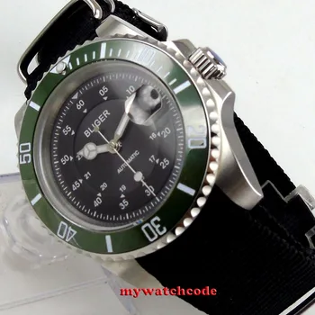 40mm bliger black dial žalia caremic bezel sapphire kristalas automatinis judėjimo mens watch
