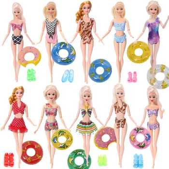 Barbies Aksesuarai Seksualus Maudymosi Kostiumą=1Pcs maudymosi kostiumėlį+Mielas Plaukti Žiedas+1Pcs Atsitiktiniai Aukšti Kulniukai,Barbies Lėlės Drabužius Paplūdimio Žaidimai