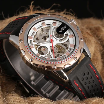 NUGALĖTOJAS Naujas Mados vyriški Silikono Sporto Automatinis laikrodis Skeleto Top Brand Prabanga Karinės Mechaninis Laikrodis Vyrų Laikrodžiai