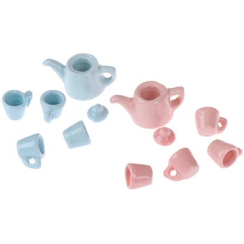 Porceliano 5vnt/set 1:12 Miniatiūriniai Šiuolaikinės Arbatos Puodelio Nustatyti, Keramika, Stalo įrankiai, Virtuvės Lėlių Arbatinukas vientisos Spalvos