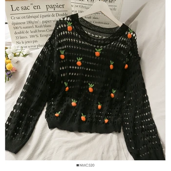 Tuščiaviduriai Iš Moterų Megztiniai Moterims Atsitiktinis 3D Vaisių Siuvinėjimo Megztiniai Lady Skylę Megztiniai Puloveriai