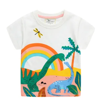 Vasaros Kūdikių Berniukų T shirts Dragon Dinozaurų Siuvinėjimo Šukuotinės Medvilnės Drabužius trumpomis Rankovėmis T shirts Vaikai Mados Tees Berniukams