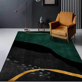 Žalia abstrakčios geometrinės susiuvimo aukso linijos didelio dydžio 2m kambarį kilimas Miegamojo lovos pliušinis kilimas pritaikyti grindų kilimėlis