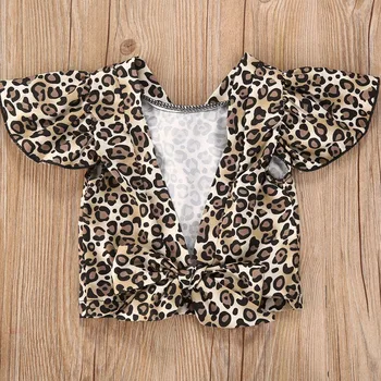 0-5Y Mados Bamblys Kūdikių Mergaičių Drabužių Rinkiniai, Leopardas spausdinimui Backless T Marškinėliai Topai+Nėriniai Tutu Sijonai 2vnt