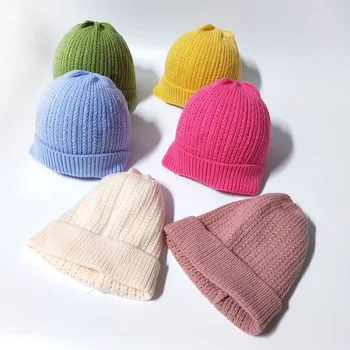1-4 metų vaikams, kūdikių mezgimo mada kietas paprasta kepuraitė kūdikių pažymėjo skrybėlę vaikų žiemos šiltą kepurę