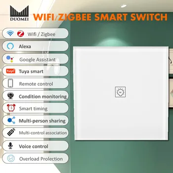 1 Gauja x86 Wifi/Zigbee Smart Šviesos Jungiklis Stiklo Touch Panel Valdymas Balsu Belaidžio Sienos Jungikliai su Nuotolinio Alexa 