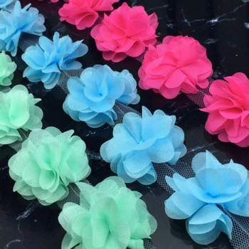 1 YD Spalvotų Gėlių 3D Žiedlapių Šifono Lapai Apdaila Vestuvių Suknelė Vestuvių Nėrinių Audinio Lėlės Vaikų Drabužių Siuvimo, Aplikacijos