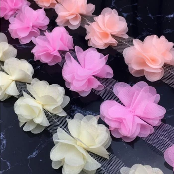 1 YD Spalvotų Gėlių 3D Žiedlapių Šifono Lapai Apdaila Vestuvių Suknelė Vestuvių Nėrinių Audinio Lėlės Vaikų Drabužių Siuvimo, Aplikacijos