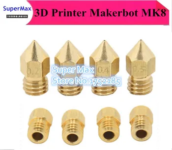 10VNT/aikštelė, Nemokamas Pristatymas Makerbot MK8 žalvario antgalis impressora 3D spausdintuvas Ekstruderiu antgalis 1,75 MM 0.2/0.3/0.4/0.5 mm