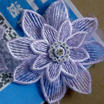 10x Violetinė 7x7cm 3D Medvilnės Pearl Gėlių Išsiuvinėti Nėriniai Apdailos Juostelės Medžiaga Rankų darbo 