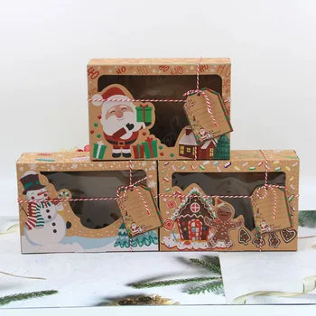 12pcs Kraftpopieris Nešiojamų Kalėdų Goody Saldainių Dėžutės Naujųjų Metų Džiaugtis Dėžės su Aiškiai Langą Kraft Popieriaus Dėžės
