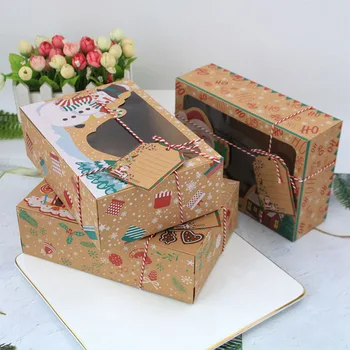 12pcs Kraftpopieris Nešiojamų Kalėdų Goody Saldainių Dėžutės Naujųjų Metų Džiaugtis Dėžės su Aiškiai Langą Kraft Popieriaus Dėžės