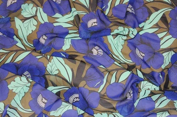 145cm plotis tvarkos taisyklių 75d atspausdintas šifono audinio didelis mėlynos gėlės modelis vasaros sijonas kostiumas-suknelė CH-0406