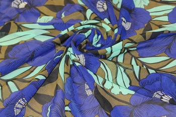 145cm plotis tvarkos taisyklių 75d atspausdintas šifono audinio didelis mėlynos gėlės modelis vasaros sijonas kostiumas-suknelė CH-0406