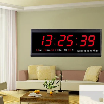 17inch Skaitmeninis LED Ekrano Projekcijos Sieninis Laikrodis Laiko Kalendorius su Patalpų Termometras 24H Ekranas - Dienos/Mėnesio/Metų ES