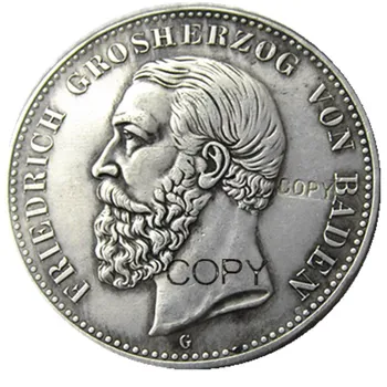 1901 VOKIETIJOS BADEN - 5 ženklą Sidabro Padengtą Kopijuoti monetos