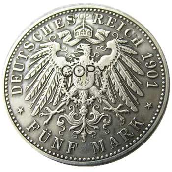 1901 VOKIETIJOS BADEN - 5 ženklą Sidabro Padengtą Kopijuoti monetos