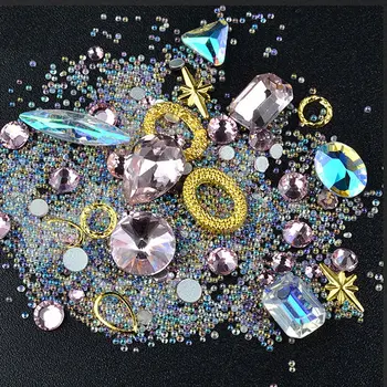 1Box Spalvinga Nagų Dailės kalnų krištolas Papuošalai Gem Mini Granules, Geometrinis Metalo Kniedės Crystal 
