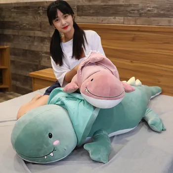 1pc 95/115cm milžinišką dinozaurą pasuko krokodilas gyvūnų pliušinis žaislas mielas minkštas animacinių filmų dinozaurų lėlės miega pagalvę gimtadienio dovana