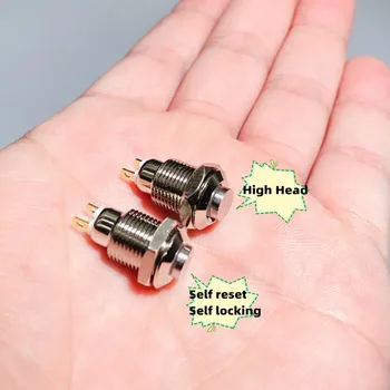 1pcs 10mm didelis galvos 2-pin suvirinimo skydelis skylę mini metalo mygtuką perjungti maitinimo mygtuką self locking / reset IP67 1NO