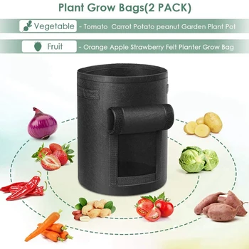 2 Pakelius 7 Galonų + 2 Pakelius 10 Galonų Augalų Augimo Krepšiai, Nustatyti Bulvių/Augalų Konteinerių, Juoda + Žalia