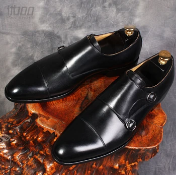 2017 Italija vyriški natūralios odos, rankų darbo, vienuolis, batai juodos spalvos vyriški verslo oficialų batai aukščiausios kokybės chaussure homme EU45