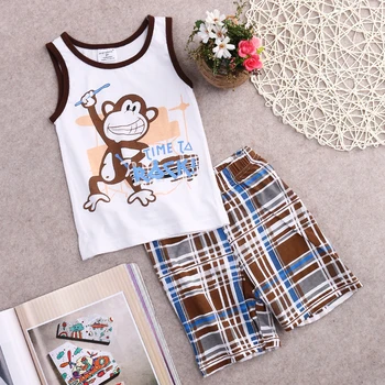 2017Newest babyboys drabužius Bamblys Vaikams, Kūdikių Berniukų Vasaros Komplektus T-shirt tankų+Kelnes 2vnt Drabužių Rinkinys