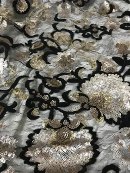 2018 m. 3D prancūzijos nėrinių audinio su gėlių siuvinėjimas aukso blizgučiai nėrinių audinys, aukštos kokybės afrikos ju nėriniai už asoebi šalis suknelė