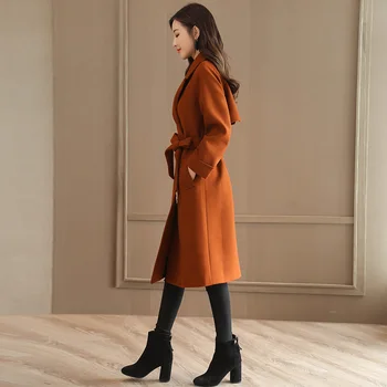 2019 mados naujus moteriškus Plonas plonas ilgas vilnonis kailis rudens ir žiemos OLIS temperamentas vilnoniai paltai moteriški drabužiai Laukinių tendencija