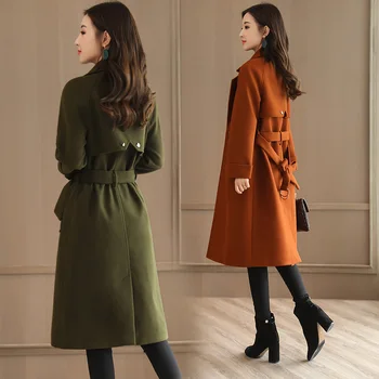 2019 mados naujus moteriškus Plonas plonas ilgas vilnonis kailis rudens ir žiemos OLIS temperamentas vilnoniai paltai moteriški drabužiai Laukinių tendencija