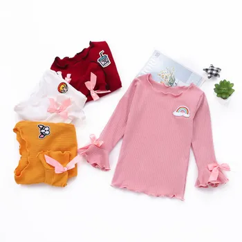 2019 Naujų Rudens Baby Girl Blyksnius Sleeve T-Shirts, Vaikams, Cartoon Spausdinti Viršūnes Tees Atsitiktinis Palaidinė