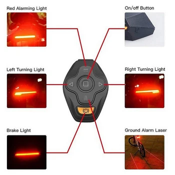 2020 LED Lazeris Dviračių Posūkio Signalo Belaidis Nuotolinio Valdymo Lemputė, Galinis Dviračio Žibintas USB Įkrovimo Dviračių užpakalinis žibintas MTB Įspėjimas