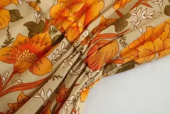 2020 m. Bohemijos Moterų Oranžinės spalvos Gėlių Spausdinti Suknelė Atostogų Bell Kutas Tvarstis Jungiamąją iki Juosmens Ilgio Rankovės Trumpos Suknelės Atostogų