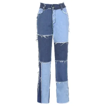 2020 m. Europos ir Amerikos nauji moteriški drabužiai asmeninį Gatvės kontrasto susiuvimo senas aukšto juosmens pieštuko pants džinsai