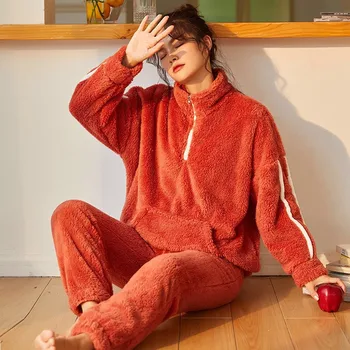 2020 M. Žiemą 2 Vnt Moteriška Pižama Nustatyti Tirštėti Šiltas, Minkštas Flanelė Plius Dydžio Naktiniai Drabužiai Ilgomis Rankovėmis Homewear Moterims