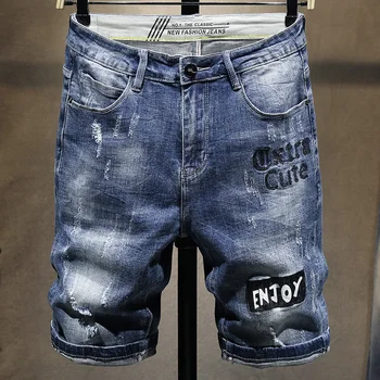 2020 metų vasaros nauji vyriški slim mėlyna džinsinio šortai Mados atsitiktinis Raidžių siuvinėjimo trumpas jeans vyriška Prekės rūbai