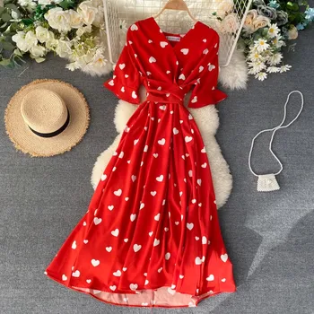 2020 metų Vasaros Suknelė Moterims Drabužių Meilė modelio Spausdinimo V-kaklo trumpomis rankovėmis Varčias Suknelė Atsitiktinis Bohemia 
