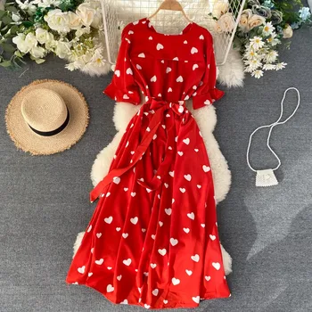 2020 metų Vasaros Suknelė Moterims Drabužių Meilė modelio Spausdinimo V-kaklo trumpomis rankovėmis Varčias Suknelė Atsitiktinis Bohemia 