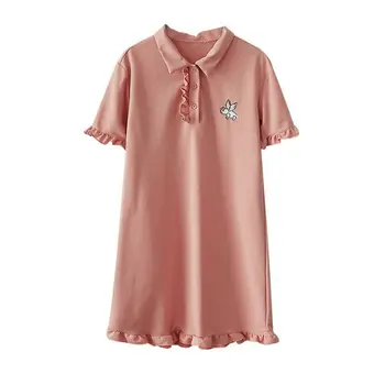 2020 metų Vasaros T-shirt Dress Moterų Suknelė Atvartas Viršūnes Trumpas Rankovės Atsitiktinis Palaidų Suknelė Paprasto Harajuku Stilius Nemokamas Pristatymas
