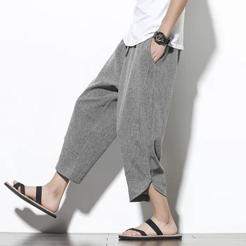2020 Metų Vasaros Vyrų Haremas Kelnės Kulkšnies Ilgis Medvilnės Skalbiniai Prarasti Plati Koja Plati Mens Poilsiu Kelnės Atsitiktinis Vyrų Kelnės Streetwear