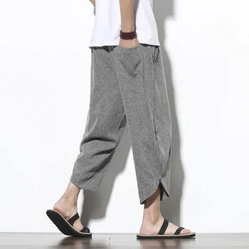 2020 Metų Vasaros Vyrų Haremas Kelnės Kulkšnies Ilgis Medvilnės Skalbiniai Prarasti Plati Koja Plati Mens Poilsiu Kelnės Atsitiktinis Vyrų Kelnės Streetwear
