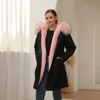 2020 Moterų Žiemos balck Dirbtinio kailio Paltai triušis Meškėnas Kailių Apykaklės Gaubtu Storio Įdėklo pūkuotas Pliušinis striukė Ilgai ponios rožinės spalvos paltas