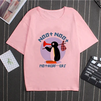 2020 Naujas Mados Atsitiktinis Mielas Pingvinas Spausdinimo Rausvos Spalvos, Trumpomis Rankovėmis T-Shirt Harajuku Atsitiktinis Animacinių Filmų Mielas Moterų Trumpomis Rankovėmis T-Shirt