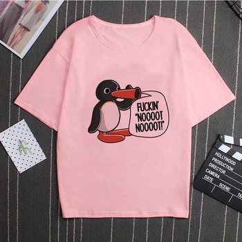 2020 Naujas Mados Atsitiktinis Mielas Pingvinas Spausdinimo Rausvos Spalvos, Trumpomis Rankovėmis T-Shirt Harajuku Atsitiktinis Animacinių Filmų Mielas Moterų Trumpomis Rankovėmis T-Shirt