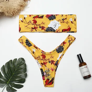 2020 naujas mados seksualus stebėjimo seksualus, geltonos spalvos gėlių spausdinti bikini, trikampio padalinta tankini maudymosi kostiumėlį, maudymosi moterims