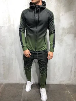 2020 naujas sportinis kostiumas Vyrams Pavasarį ir Rudenį Užtrauktukas sportas marškinėliai serijos 3D skaitmeninio gradientas vyriški bėgimo kostiumas, dviejų dalių komplektas