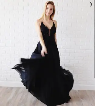 2020 paprasta apynasrio promenadzie suknelė juoda nėrinių appliques kristalų duobute vestidos de fiesta de noche suknelės moteris vakarėlis pardavimas