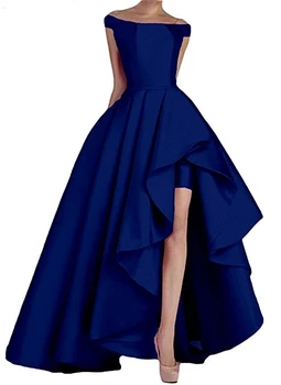2020 Valtis Kaklo Royal Blue Moterų Off Peties Ilgai Vakare Prom Dresses Aukštas Žemas Oficialią Chalatai vestido longo festa