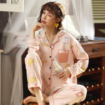 2020Spring ir Rudenį Naujų Moterų Pižama ilgomis Rankovėmis Megztinis Pajama Namų Paslauga Pijamas Moterų Miego Viršūnes Seksualus Sleepwear